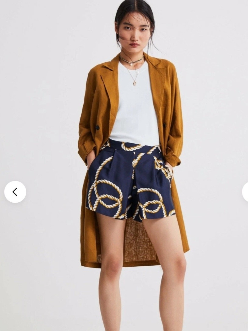Zara Navy Rope-Print High-Waist Shorts